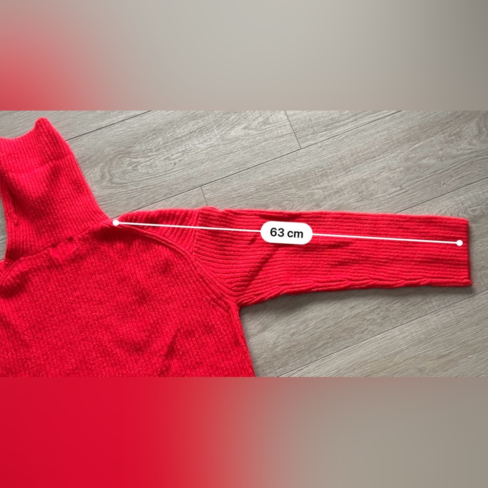 H&M Bright Red Ribbed Turtleneck Cropped Sweater S - Picture 6 of 7